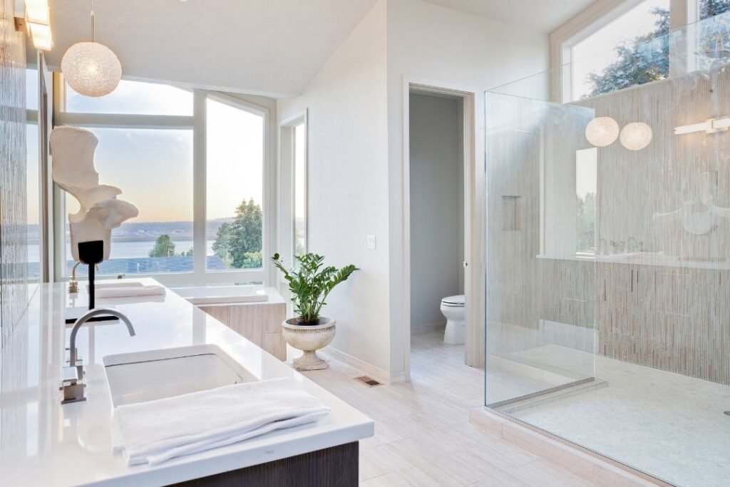 large windows make a bathroom feel more airy