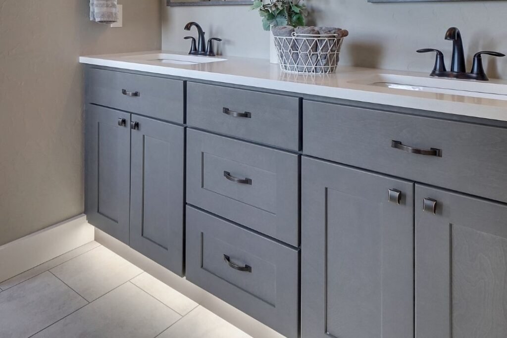 under cabinet lighting provides ambient glow