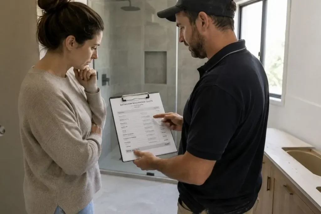 homeowner and contractor going over a quote