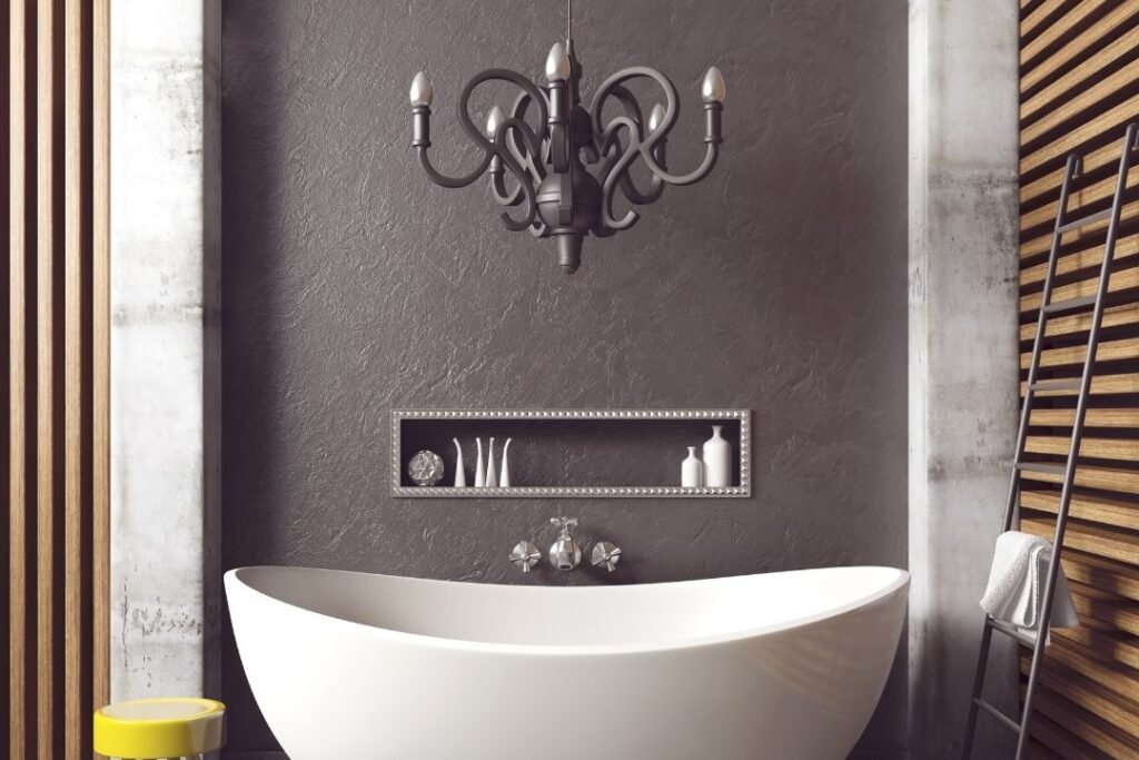 Chandeliers are sophisticated and elevates the bathroom